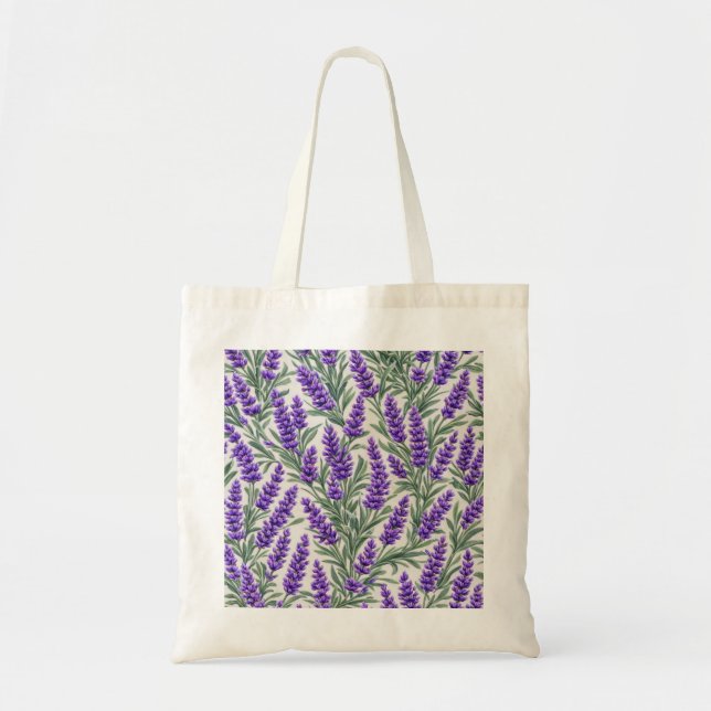 Bolsa Tote Padrão Floral Botânico de Lavanda Roxa (Frente)
