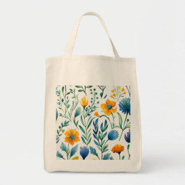 Bolsa Tote Padrão Floral Botânico de Várias Cores Aquáticas