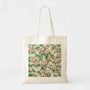 Bolsa Tote Padrão Floral Botânico Flor de Pêssego Rosa