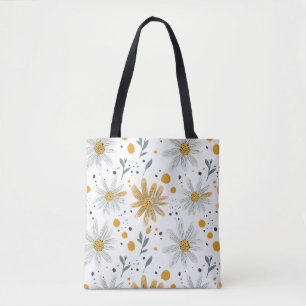 Bolsa Tote Padrão Floral Branco e Amarelo