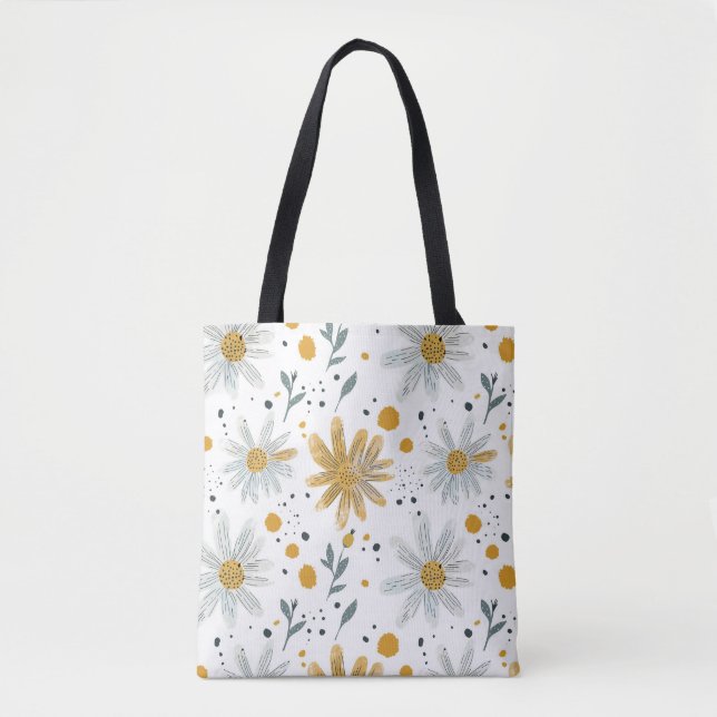 Bolsa Tote Padrão Floral Branco e Amarelo (Frente)