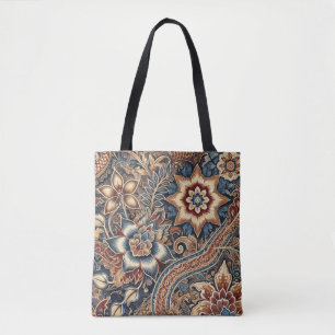 Bolsa Tote Padrão Floral Castanho-Escuro do Batik indonésio