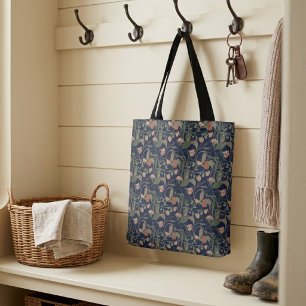 Bolsa Tote Padrão Floral Clássico Antigo em Azul Art Nouveau