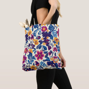 Bolsa Tote Padrão Floral Colorido
