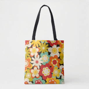Bolsa Tote Padrão Floral Colorido e Alegre Retro