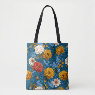 Bolsa Tote Padrão Floral Colorido Rustic Vintage em Azul