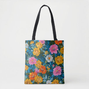 Bolsa Tote Padrão Floral Colorido Rustic Vintage em Azul (2)
