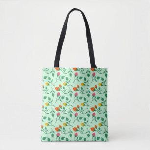 Bolsa Tote Padrão floral com flores rosa coloridas