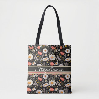 Bolsa Tote Padrão floral cor laranja e branca