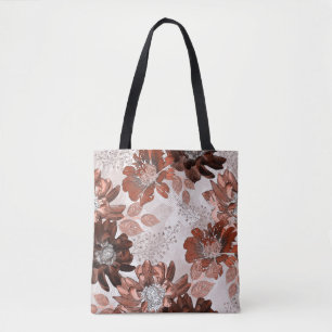 Bolsa Tote Padrão floral da cinza marrom-aquarela.