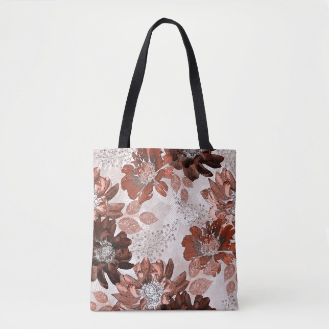 Bolsa Tote Padrão floral da cinza marrom-aquarela. (Frente)