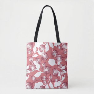 Bolsa Tote Padrão Floral da Silhouette Vermelha Elegante