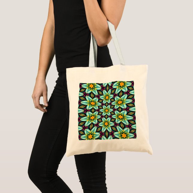 Bolsa Tote Padrão Floral das Estrelas Verdes (Frente (produto))