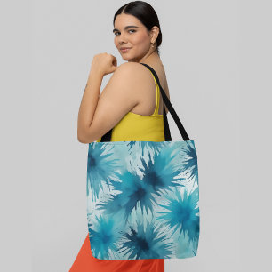 Bolsa Tote Padrão floral de abstrato branco e azul vibrante