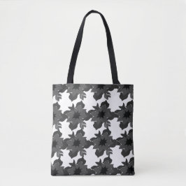 Bolsa Tote Padrão Floral de Abstrato Cinza Negra