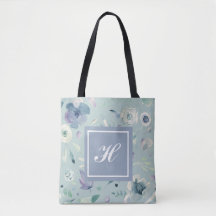 Padrão Floral de Aquarela Azul Violeta Monograma