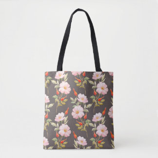 Bolsa Tote Padrão floral de aquarela de rosa de cão e de berç