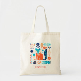 Bolsa Tote Padrão Floral de Arte Folk Fox Personalizado  Nat