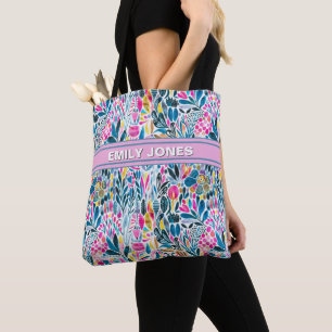 Bolsa Tote Padrão Floral de Cores de Água Vibrante Personaliz