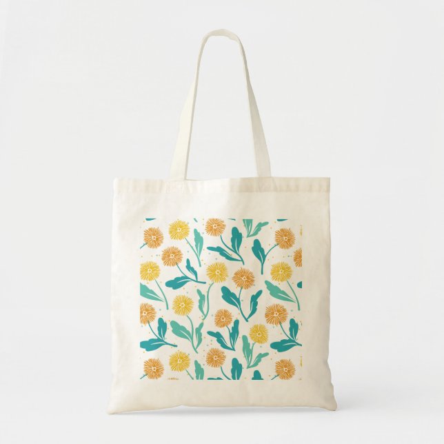 Bolsa Tote Padrão Floral de Dandelion Amarelo - Inspirado na  (Frente)