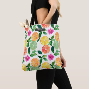 Bolsa Tote Padrão Floral de Fruta de Citrus Watercolor