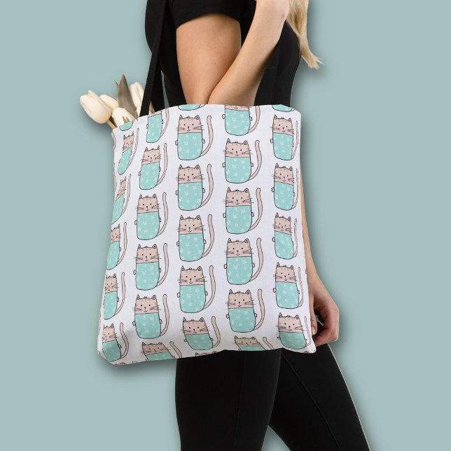 Bolsa Tote Padrão Floral de Gato Fofo (Cute cat pattern all over print tote bag)