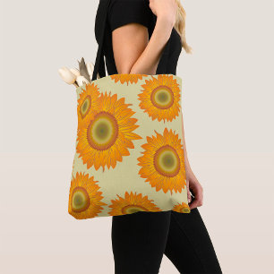 Bolsa Tote Padrão Floral de Girassol Amarelo Retro dos Anos 7