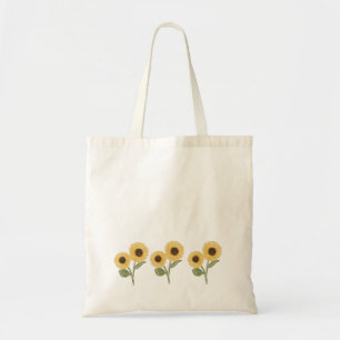 Bolsa Tote Padrão Floral de Girassol Verde Design Minimalista