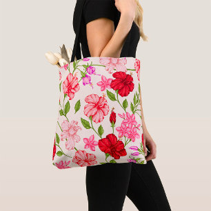 Bolsa Tote Padrão Floral de Hibisco Tropical e Plumeria