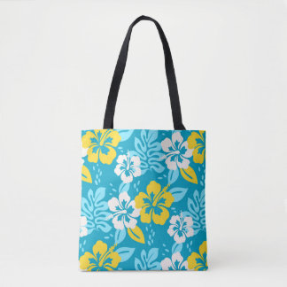 Bolsa Tote Padrão Floral de Hibiscus do Havaí Azul