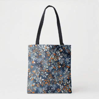 Bolsa Tote Padrão Floral de Inverno Azul-Gelo da Aquarela