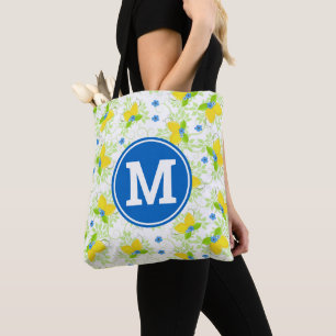 Bolsa Tote Padrão Floral de Limões Brancos e Amarelos de Verã