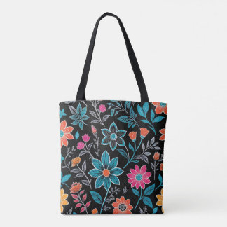 Bolsa Tote Padrão Floral de Linoprint Colorido
