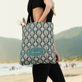 Bolsa Tote Padrão Floral de Monograma Botânico Abstrato Vinta