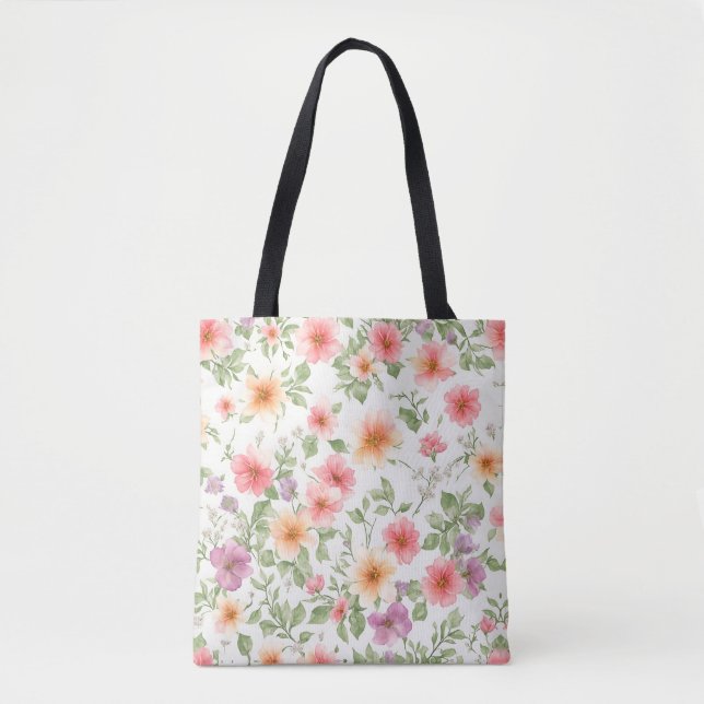 Bolsa Tote Padrão floral de rosa selvagem rosa, boho (Frente)