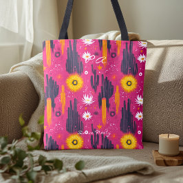 Bolsa Tote Padrão Floral Deserto Rosa – Cacto Botânico Ousado