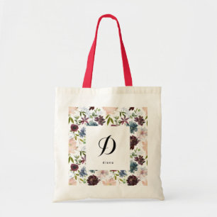 Bolsa Tote Padrão Floral do Marinho Borgonha Nome Personaliza