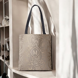 Bolsa Tote Padrão Floral do Taupe Neutro na moda com Monogram