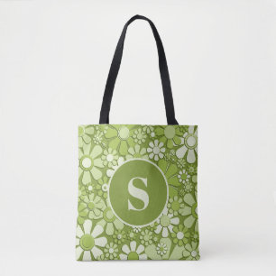 Bolsa Tote Padrão Floral do Verde limão das Flores dos 60s 70