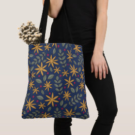 Bolsa Tote Padrão Floral Dourado Desenho Botânico