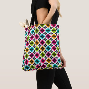 Bolsa Tote Padrão Floral e Argyle Colorido