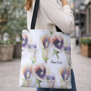 Bolsa Tote Padrão Floral Elegante de Lírio Calla em Aquarela