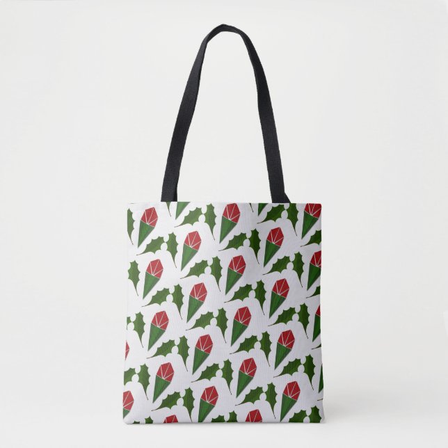 Bolsa Tote Padrão Floral Elegante de Rosas vermelhas e Folhas (Frente)