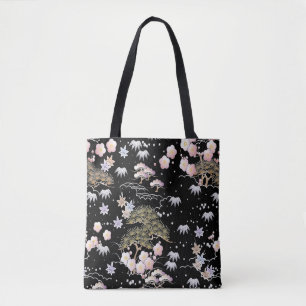 Bolsa Tote Padrão Floral Elegante Do Flor De Cereja Rosa Pret