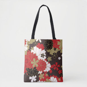 Bolsa Tote Padrão Floral Elegante Sakura Japonês