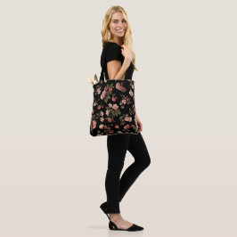 Bolsa Tote padrão floral escuro flor de cerejeira vintage 