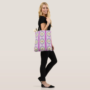 Bolsa Tote Padrão Floral Geométrico Rosa Chic e Dourado