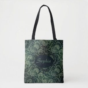 Bolsa Tote Padrão floral herbáceo verde-herbáceo