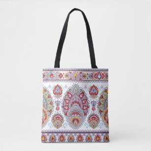 Bolsa Tote Padrão floral índio de medalhão. Mães étnicas