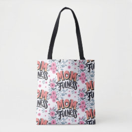 Bolsa Tote Padrão Floral Momfulness Tipografia Rosa